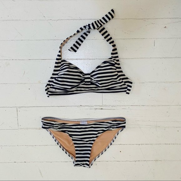 Lands' End Retro-inspired navy blue and white striped bikini (size 6) - Picture 7 of 13
